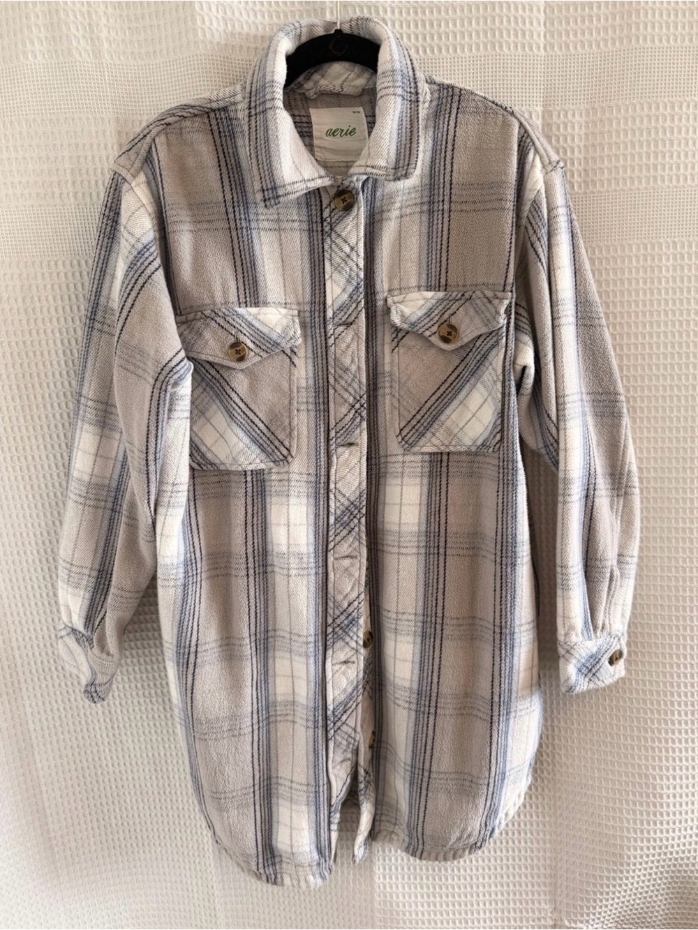 aerie Cream and Gray Plaid Button-Up Shacket